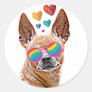 Chihuahua Dog with Hearts Valentine's Day Classic Round Sticker