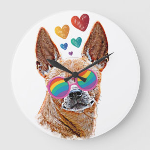 Chihuahua Dog with Hearts Valentine's Day Large Clock