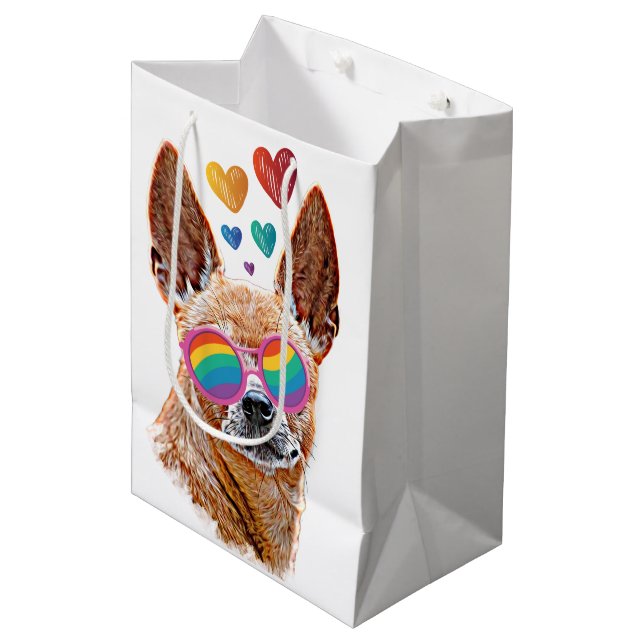 Chihuahua Dog with Hearts Valentine's Day Medium Gift Bag (Front Angled)