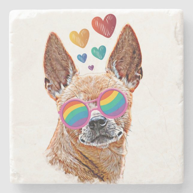 Chihuahua Dog with Hearts Valentine's Day  Stone Coaster (Front)