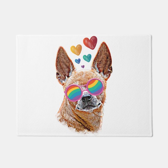 Chihuahua Dog with Hearts Valentine's Day Throw Pi Doormat (Front)