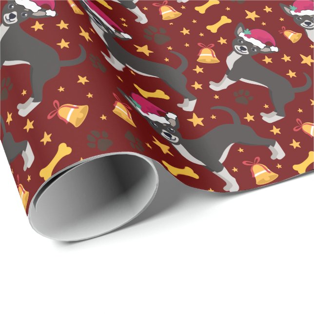 Chihuahua Dog With Santa Hat Christmas Wrapping Pa Wrapping Paper (Roll Corner)
