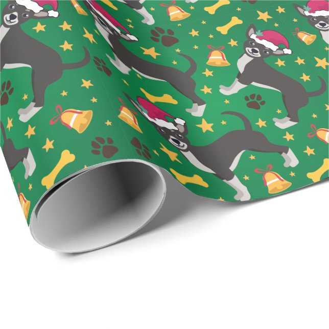 Chihuahua Dog With Santa Hat Christmas Wrapping Paper (Roll Corner)