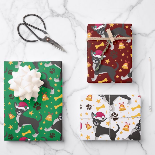 Chihuahua Dog With Santa Hat Christmas Wrapping Paper Sheet (Front)