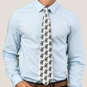 Chihuahua Dog Yellow & Blue Gridlines White Tie