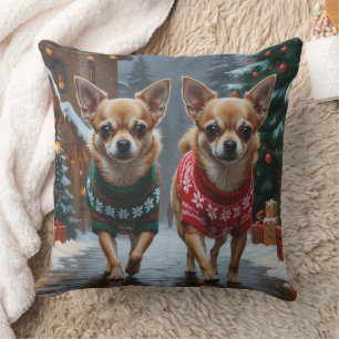 Chihuahua Dogs Christmas Snow Holiday Cushion