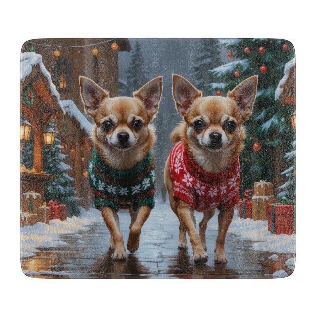 Chihuahua Dogs Christmas Snow Holiday Cutting Board (Front)