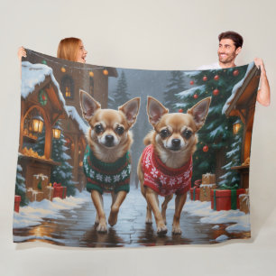 Chihuahua Dogs Christmas Snow Holiday Fleece Blanket