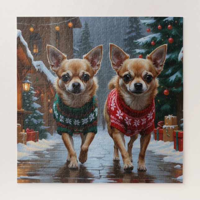 Chihuahua Dogs Christmas Snow Holiday Jigsaw Puzzle (Vertical)