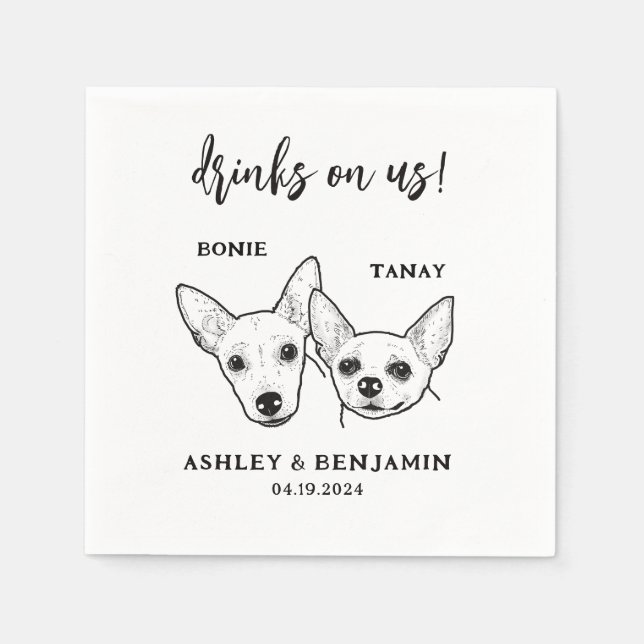 Chihuahua Dogs Faces Pet Drinks on Us Wedding  Napkin (Front)
