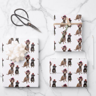 Chihuahua dogs in hats wrapping paper sheet