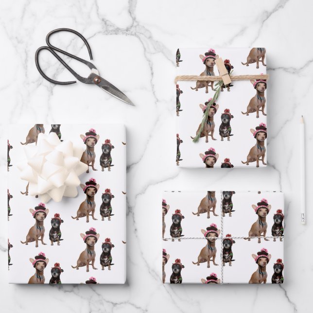 Chihuahua dogs in hats wrapping paper sheet (Front)