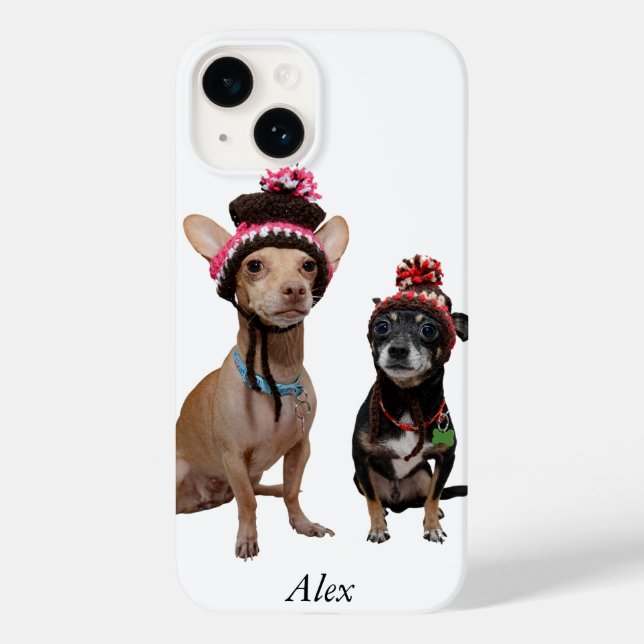 chihuahua dogs in winter hats with pom-poms Case-Mate iPhone case (Back)