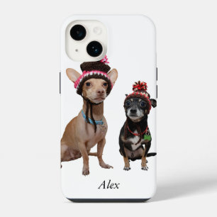 chihuahua dogs in winter hats with pom-poms iPhone 14 case