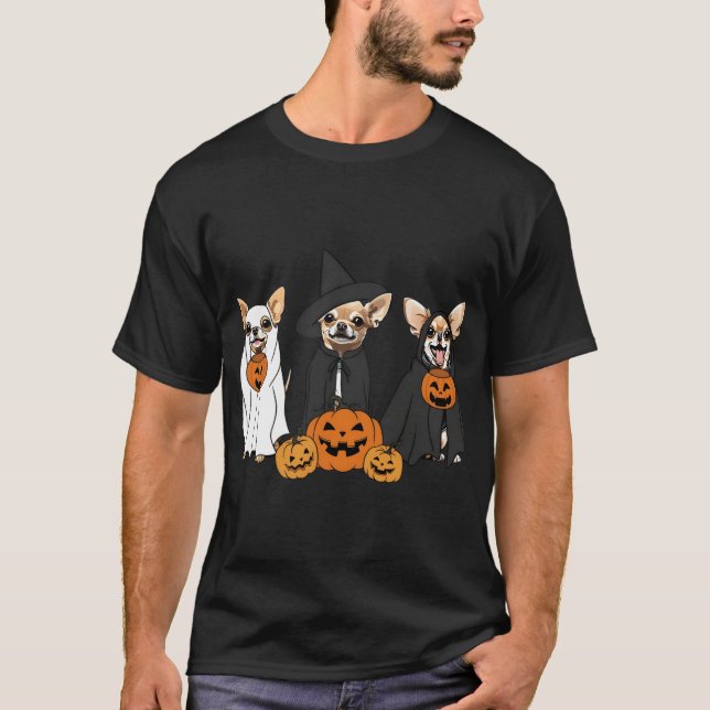 Chihuahua Dogs Lovers Ghost Witch Mummy Halloween  T-Shirt (Front)