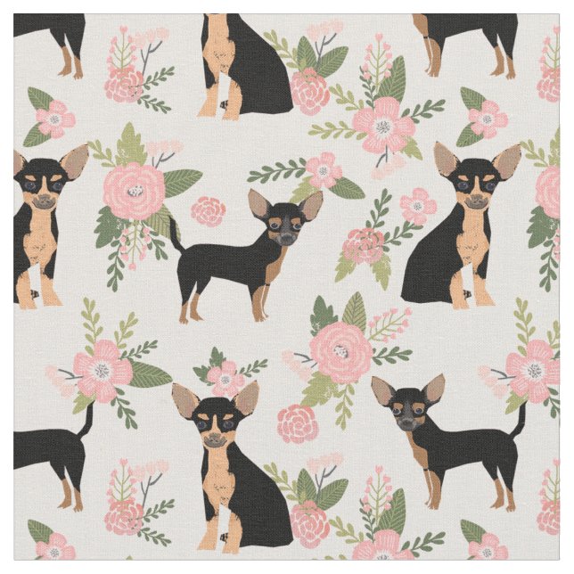 Chihuahua dogs peach floral fabric (Close Up)