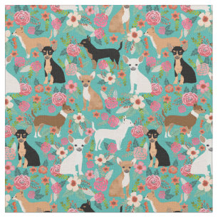 Chihuahua dogs vintage florals turquoise fabric