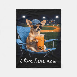 Chihuahua drink iced coffee baseball field live fleece blanket