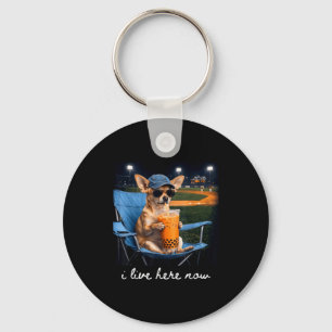 Chihuahua drink iced coffee baseball field live key ring