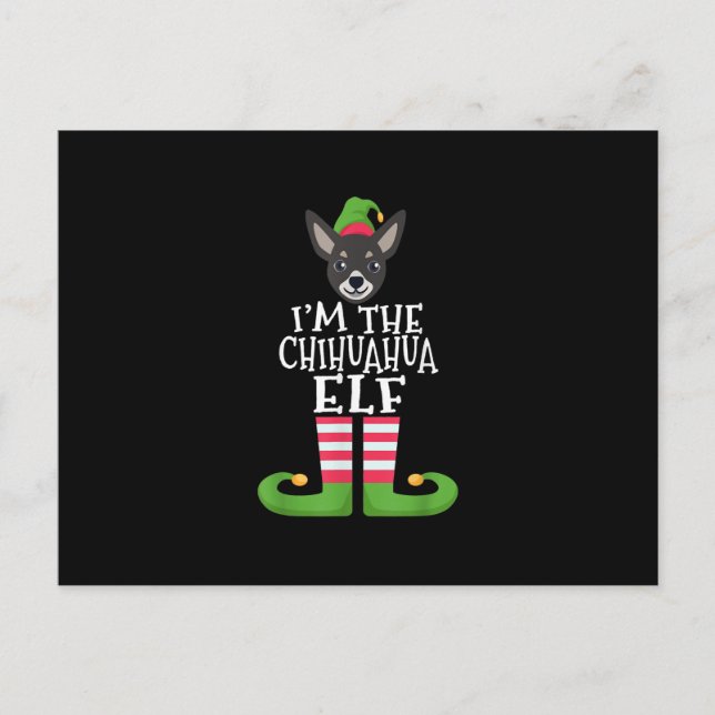 chihuahua elf dog lovers family matching christmas announcement postcard (Front)