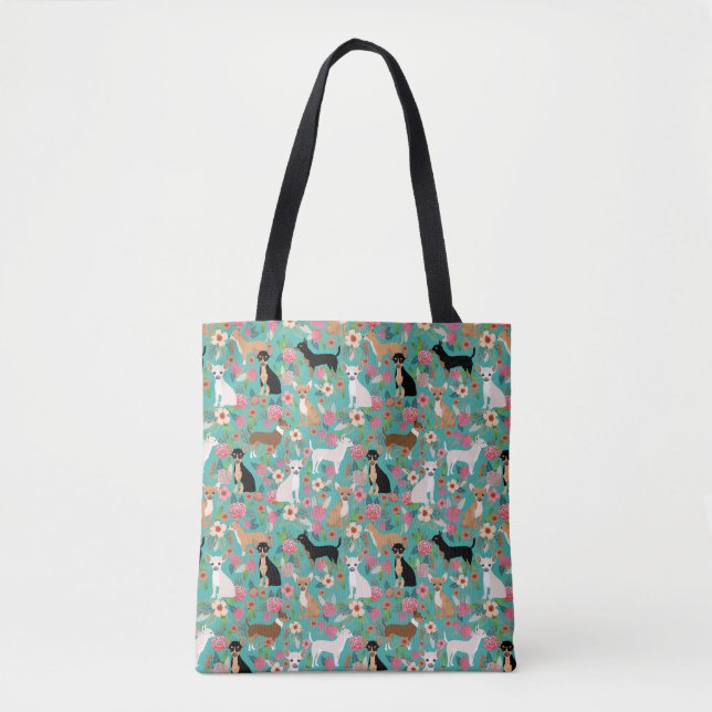 Chihuahua Florals Tote Bag - chihuahua flowers (Front)