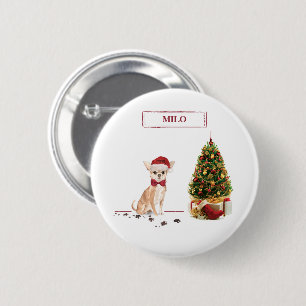 Chihuahua Funny Christmas Dog with Tree 6 Cm Round Badge