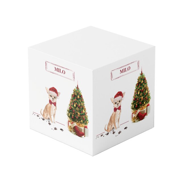 Chihuahua Funny Christmas Dog with Tree Cube (Front Angled)