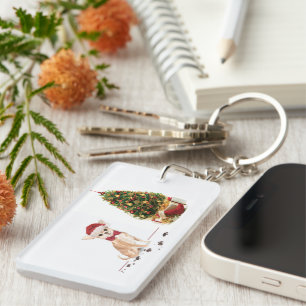 Chihuahua Funny Christmas Dog with Tree Key Ring