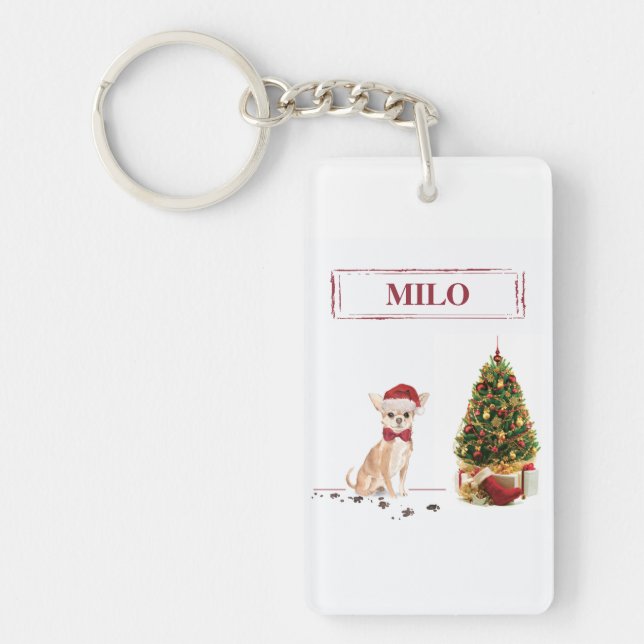Chihuahua Funny Christmas Dog with Tree Key Ring (Front)