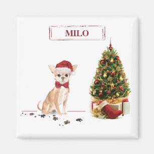 Chihuahua Funny Christmas Dog with Tree Magnet