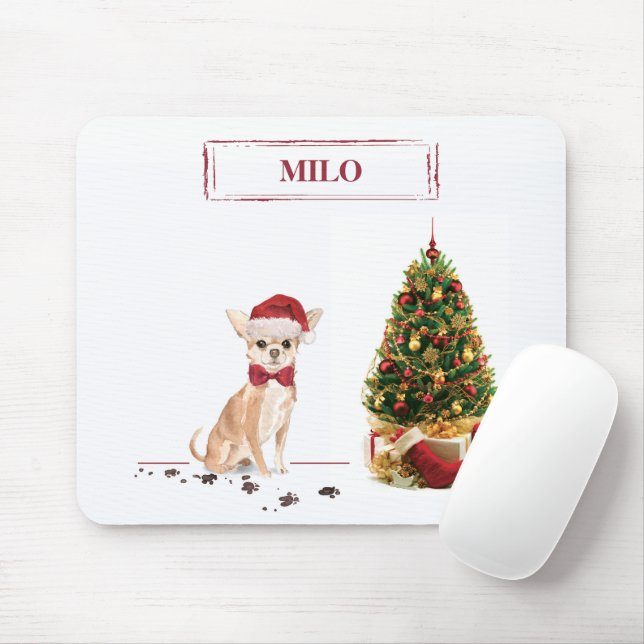 Chihuahua Funny Christmas Dog with Tree Mouse Mat (With Mouse)