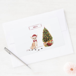 Chihuahua Funny Christmas Dog with Tree Rectangular Sticker