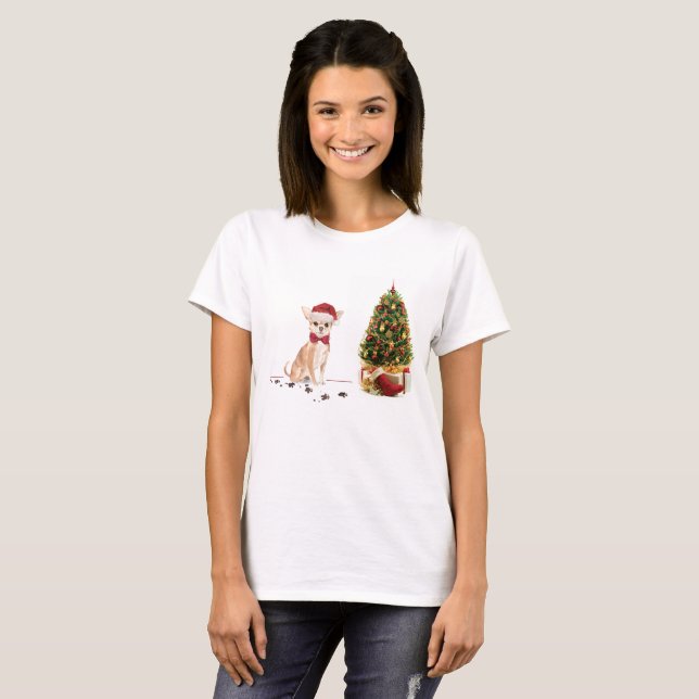 Chihuahua Funny Christmas Dog with Tree T-Shirt (Front Full)