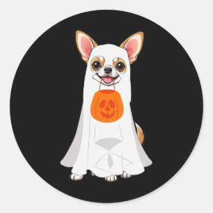 Chihuahua Ghost Pumpkin Halloween Fall Dog Lover W Classic Round Sticker