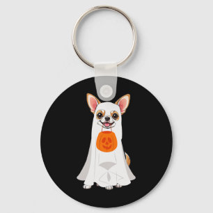 Chihuahua Ghost Pumpkin Halloween Fall Dog Lover W Key Ring