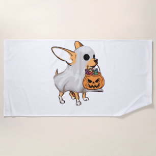 Chihuahua Ghost Pumpkin Halloween Shirt Beach Towel