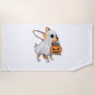 Chihuahua Ghost Pumpkin Halloween Shirt Beach Towel