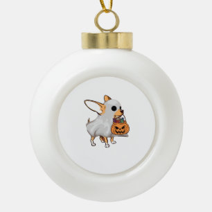 Chihuahua Ghost Pumpkin Halloween Shirt Ceramic Ball Christmas Ornament