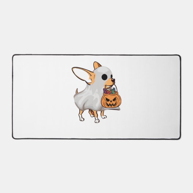Chihuahua Ghost Pumpkin Halloween Shirt Desk Mat (Front)