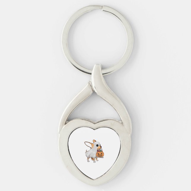 Chihuahua Ghost Pumpkin Halloween Shirt Key Ring (Front)