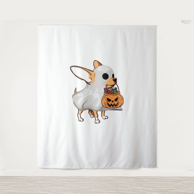 Chihuahua Ghost Pumpkin Halloween Shirt Tapestry (Front)