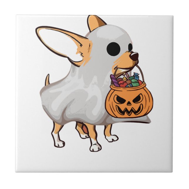 Chihuahua Ghost Pumpkin Halloween Shirt Tile (Front)