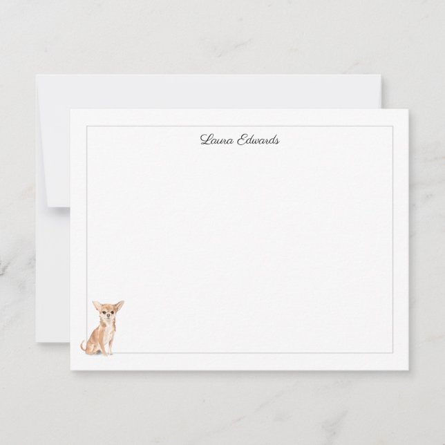 Chihuahua Grey Border Personalised Stationery Card (Front)