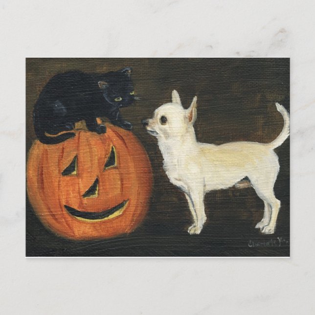 "Chihuahua Halloween" Art Reproduction Postcard (Front)