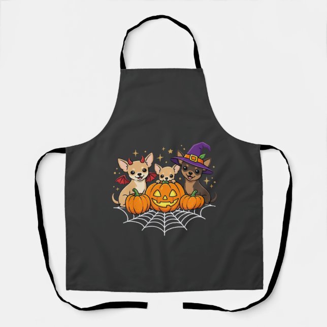 Chihuahua Halloween Pumpkin Witch Dog Design Apron (Front)