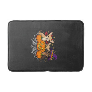 Chihuahua Halloween Pumpkin Witch Dog Design Bath Mat