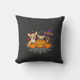 Chihuahua Halloween Pumpkin Witch Dog Design Cushion