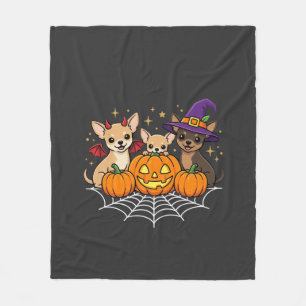 Chihuahua Halloween Pumpkin Witch Dog Design Fleece Blanket