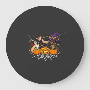Chihuahua Halloween Pumpkin Witch Dog Design Large Clock