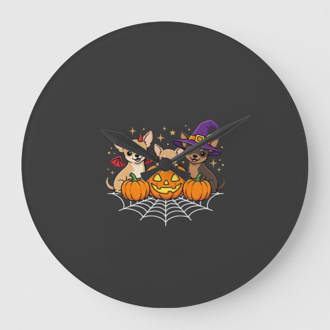 Chihuahua Halloween Pumpkin Witch Dog Design Large Clock (Front)